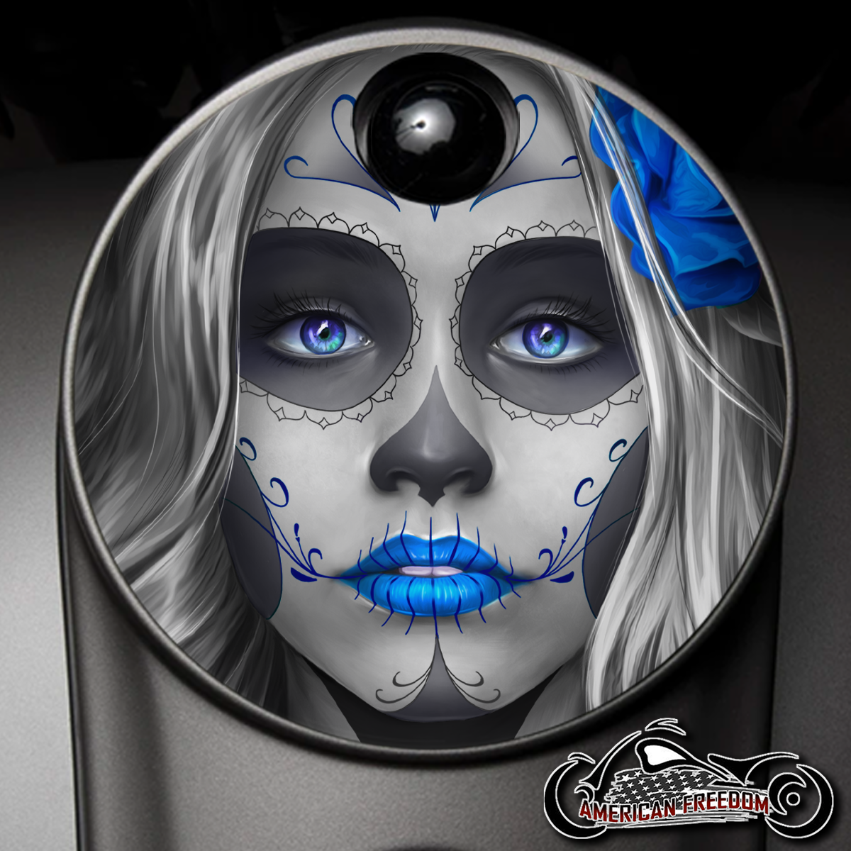 Custom Fuel Door - Blue Sugar Skull